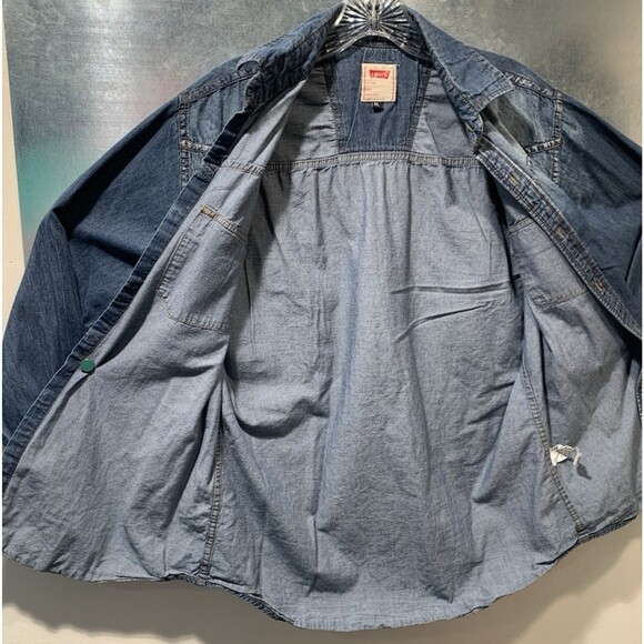 LEVI'S 100% Cotton Denim Button-Up Distressed Pocketed Long Sleeve Shirt VTG XL - Picture 7 of 16